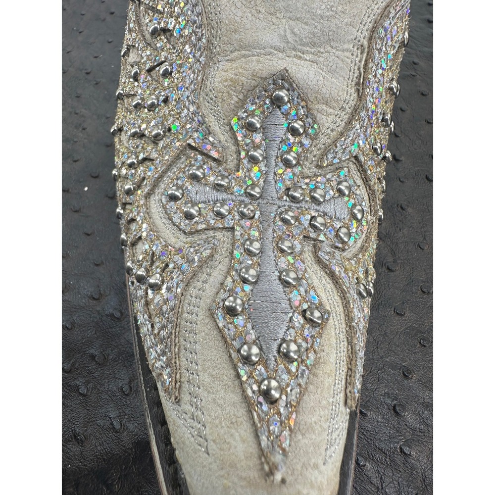 Corral Womens Bone Leather Wing and Cross Crystal Studded Boots A3571 Size 7 M - Picture 10 of 11